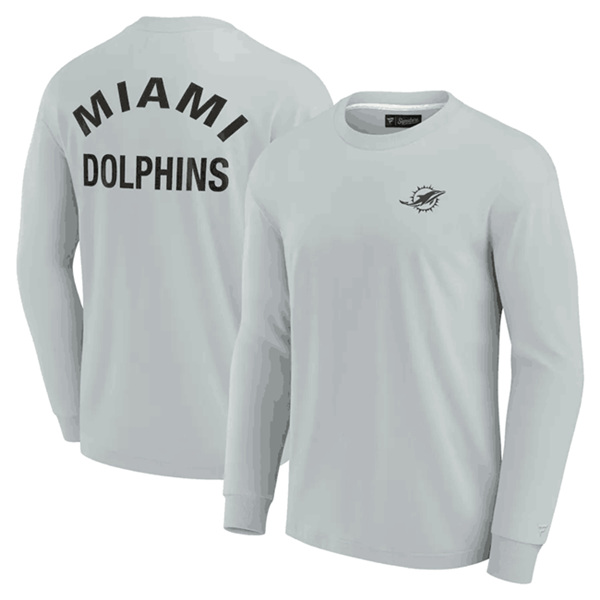 Men's Miami Dolphins Grey Signature Unisex Super Soft Long Sleeve T-Shirt